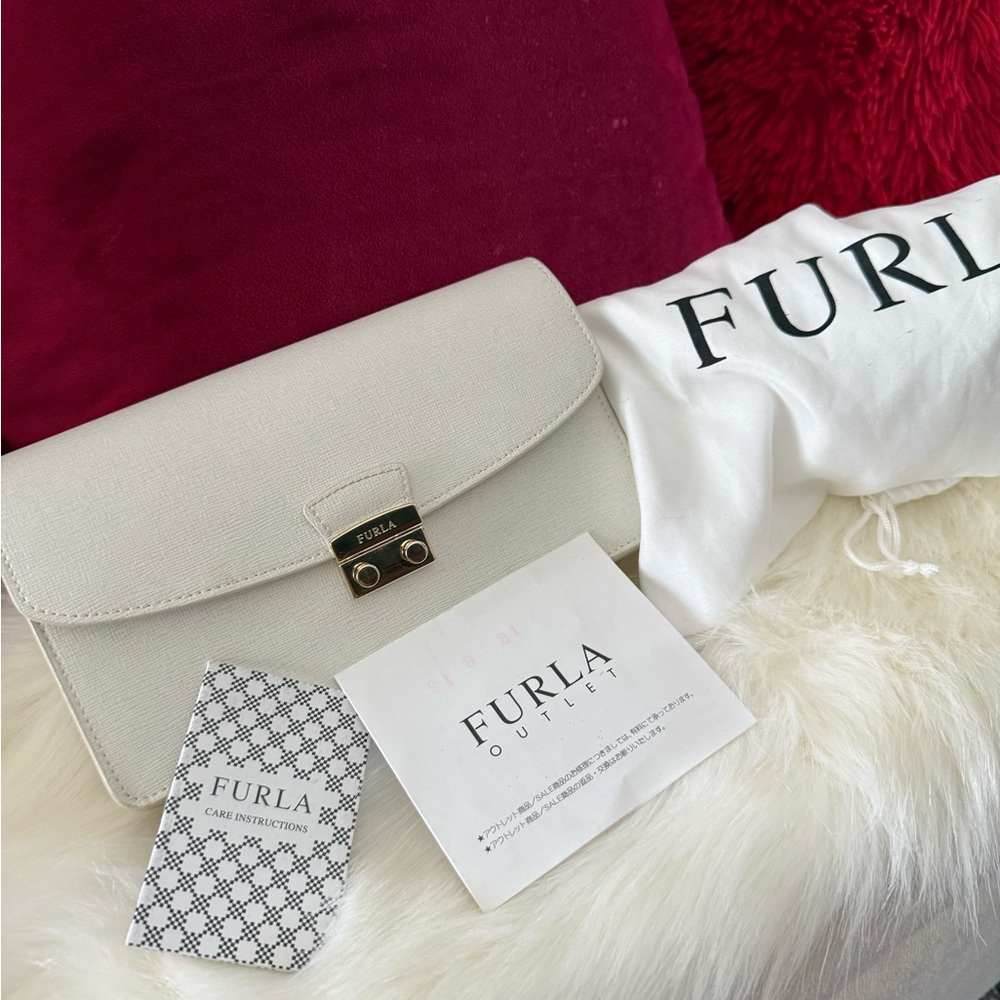 Furla White Crossbody Bag with Gold Chain